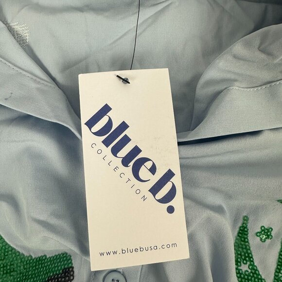 Blue B. Collection Western Style Button-Up Shirt Green Sequin Cowboy Boot Size S - Picture 5 of 7